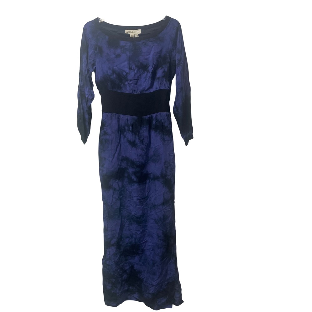 Alice's Pig Blue Black Tie Dye Maxi Dress Long Sleeve Boat Neck NWT Size 8